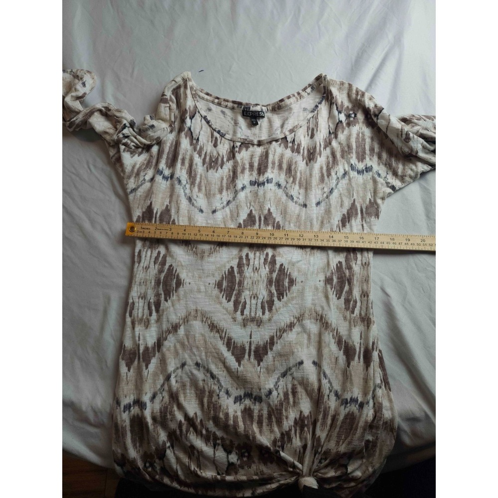 Express Shirt Womens Large Brown Tie Dye Tunic Short Sleeve Scoop Neck Casual - Picture 4 of 7